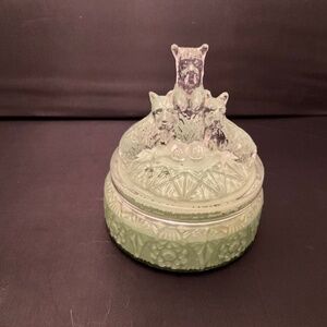 Scottie Dog Green Vanity Powder Jar by L. E. Smith Glass Company